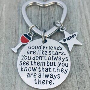 Best Friends Keychain-Good Friends Heart Keychain- Friend Jewelry- Wine